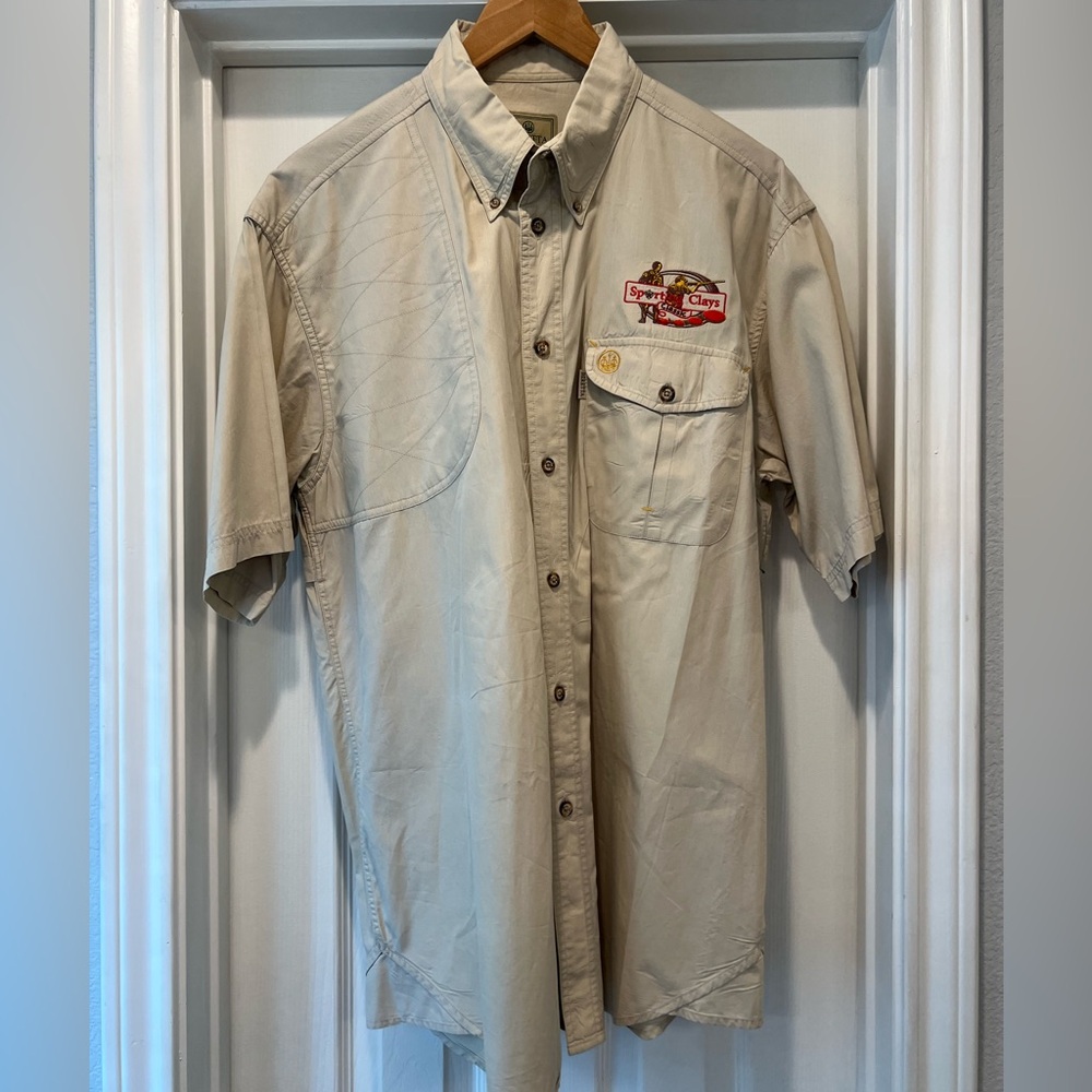 Men's Beretta Beige Short Sleeve Technical Vented Shirt with Shoulder Patch